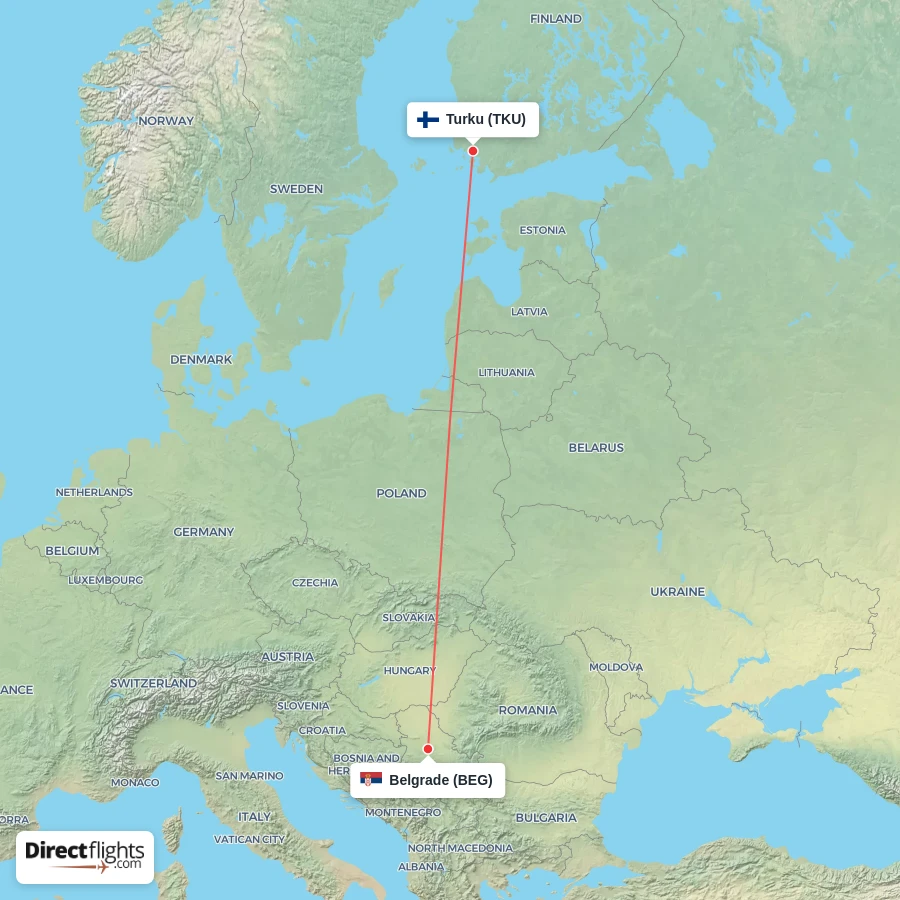 TKU - BEG route map