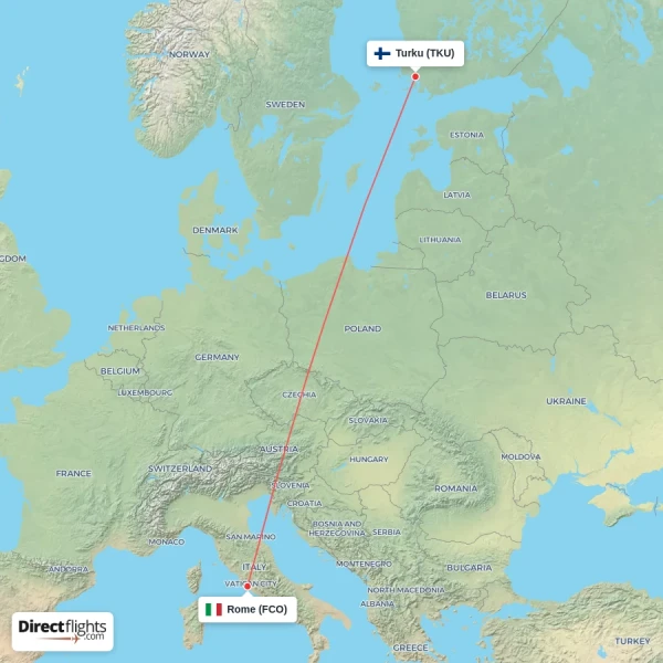 Turku - Rome direct flight map