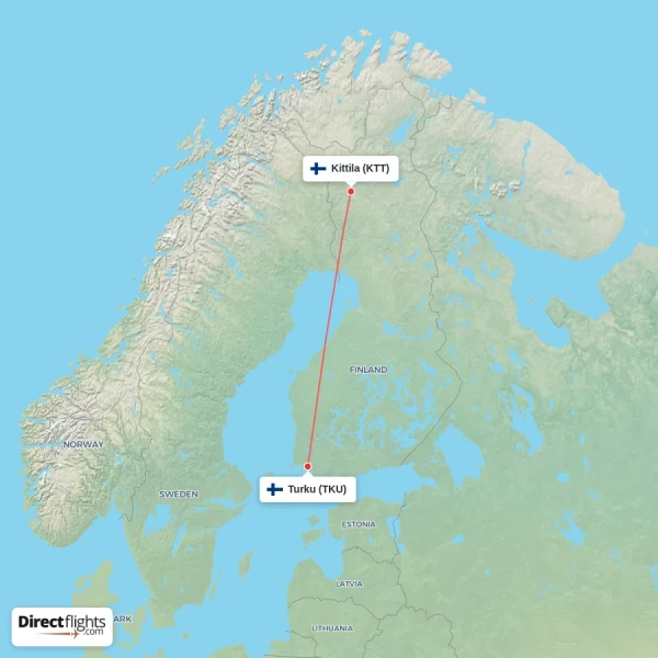 Turku - Kittila direct flight map