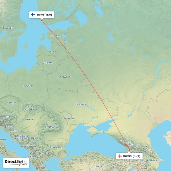 Turku - Kutaisi direct flight map