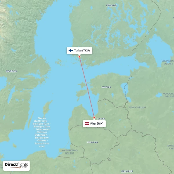 Turku - Riga direct flight map