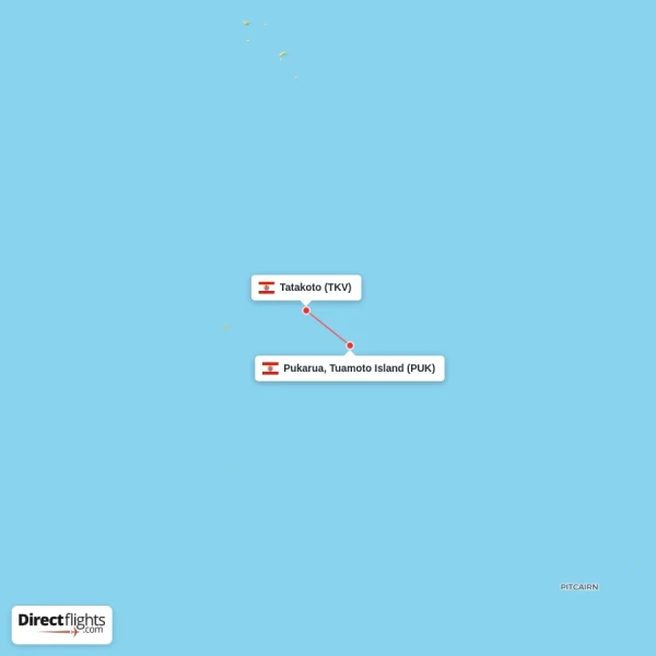 Tatakoto - Pukarua, Tuamoto Island direct flight map
