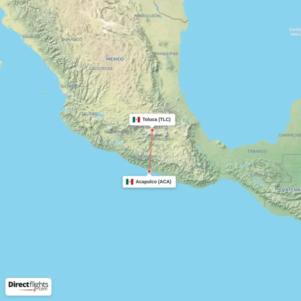 Toluca - Acapulco direct flight map