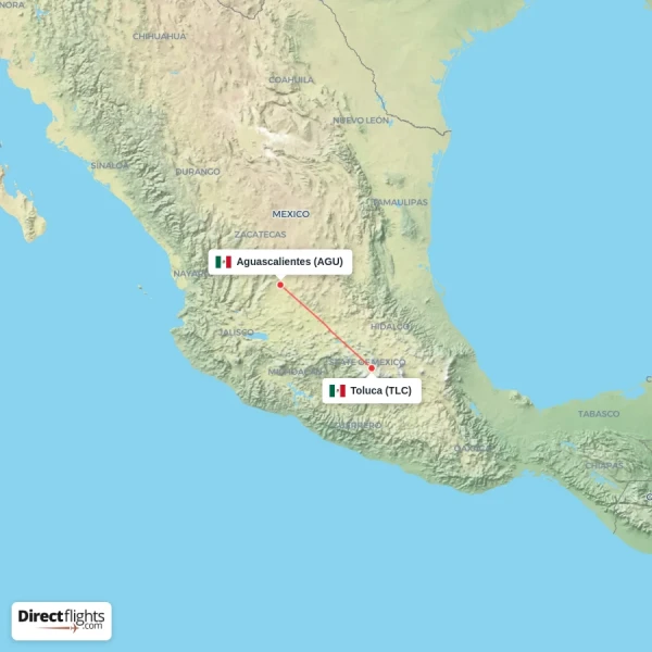 Toluca - Aguascalientes direct flight map