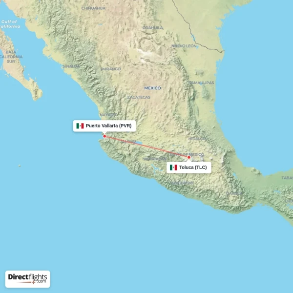 Toluca - Puerto Vallarta direct flight map