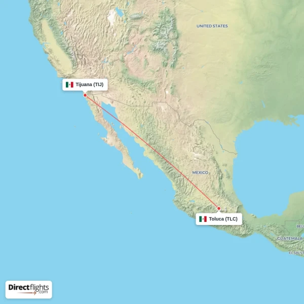 Toluca - Tijuana direct flight map