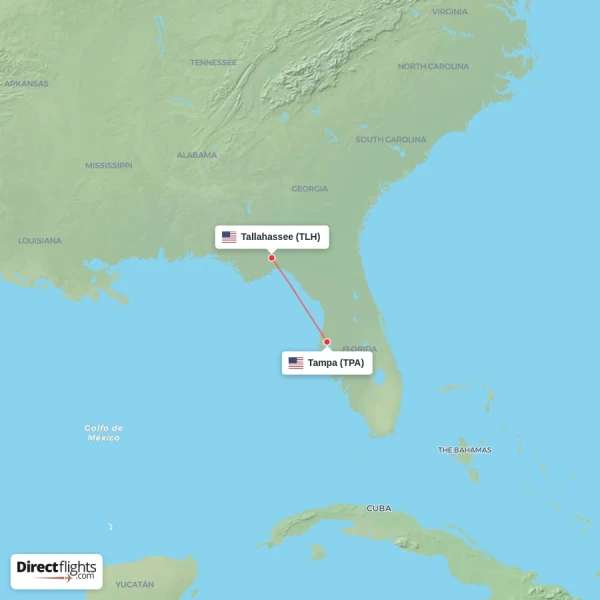 Tallahassee - Tampa direct flight map