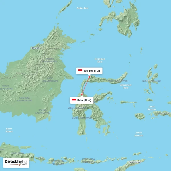 Toli Toli - Palu direct flight map