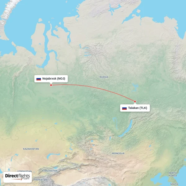 Talakan - Nojabrxsk direct flight map