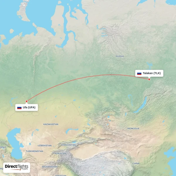 Talakan - Ufa direct flight map