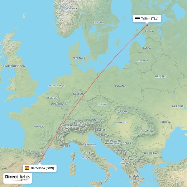 Tallinn - Barcelona direct flight map