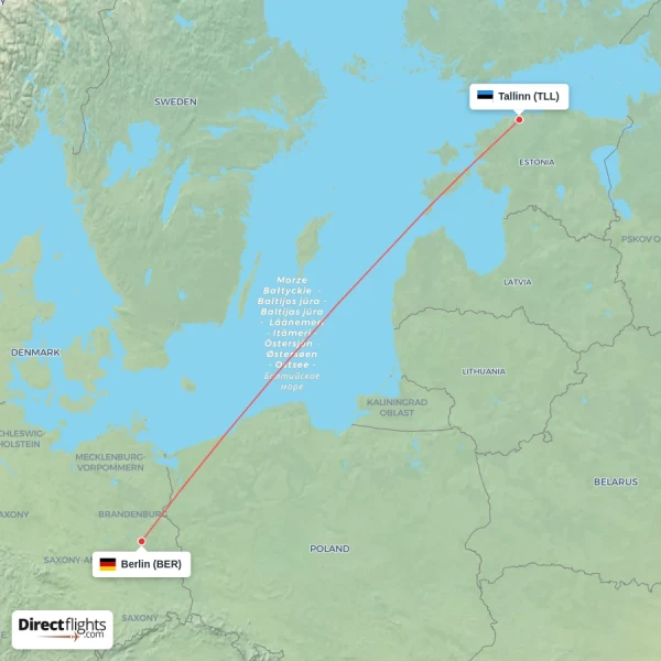 Tallinn - Berlin direct flight map