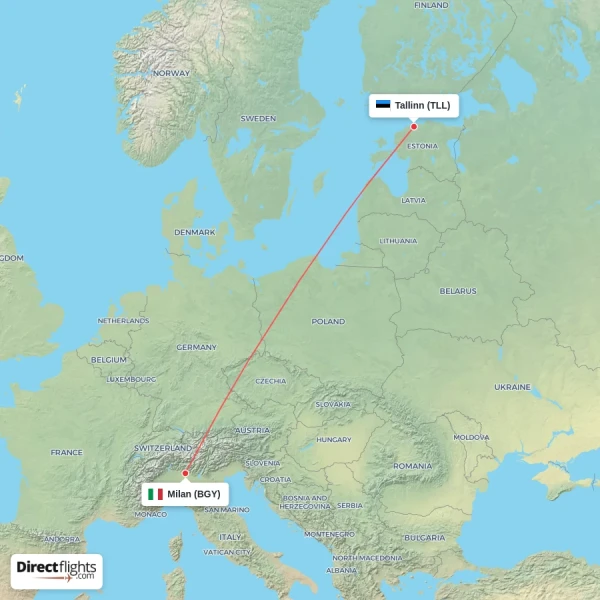 Tallinn - Milan direct flight map