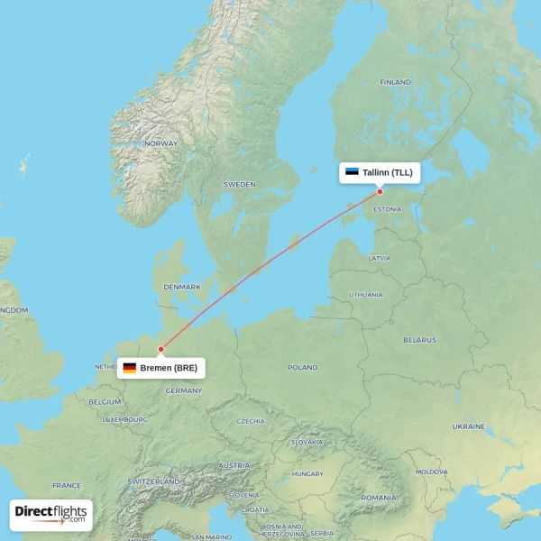 Tallinn - Bremen direct flight map