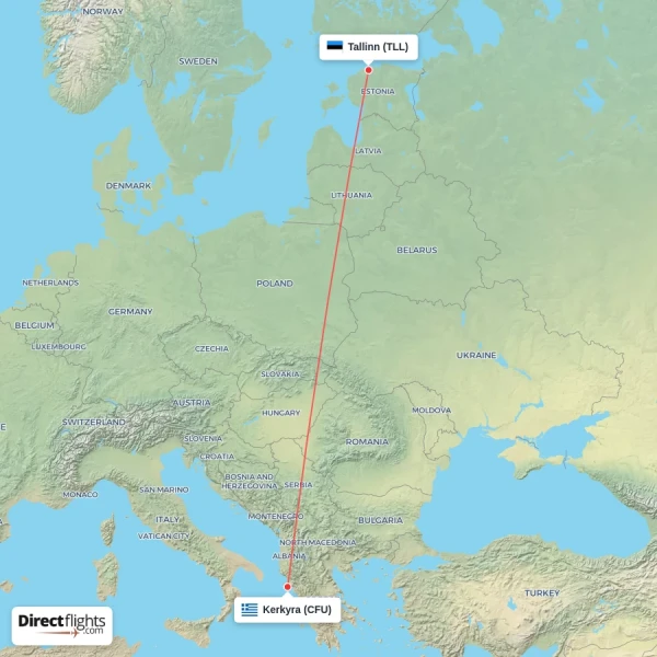 Tallinn - Kerkyra direct flight map