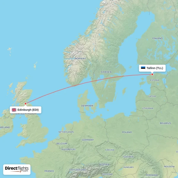 Tallinn - Edinburgh direct flight map