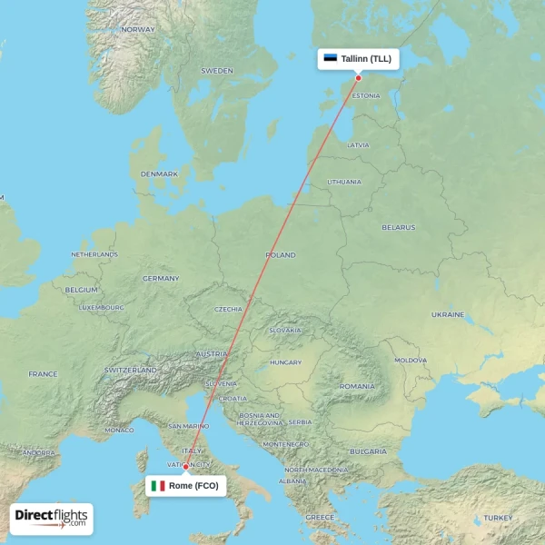 Tallinn - Rome direct flight map