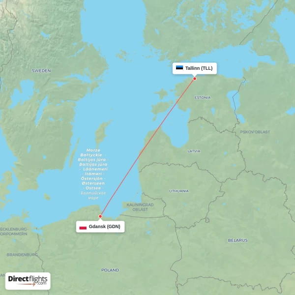 Tallinn - Gdansk direct flight map