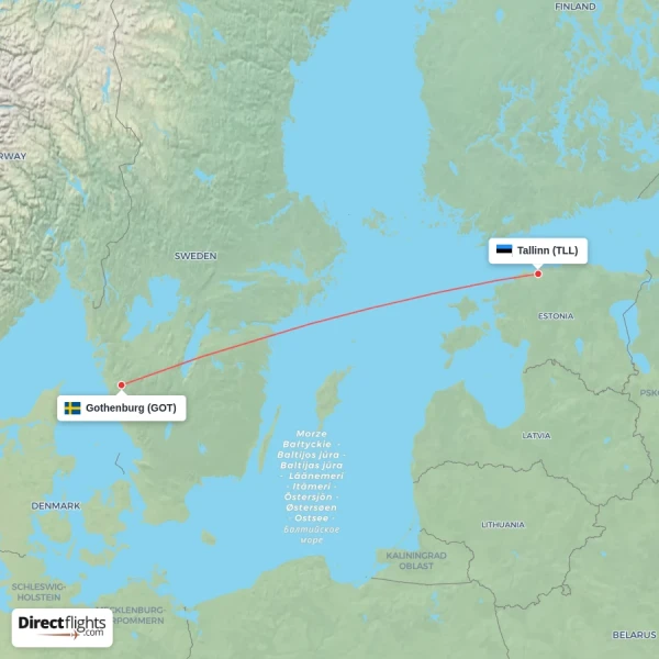 Tallinn - Gothenburg direct flight map