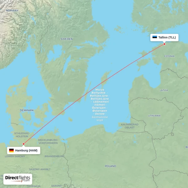Tallinn - Hamburg direct flight map