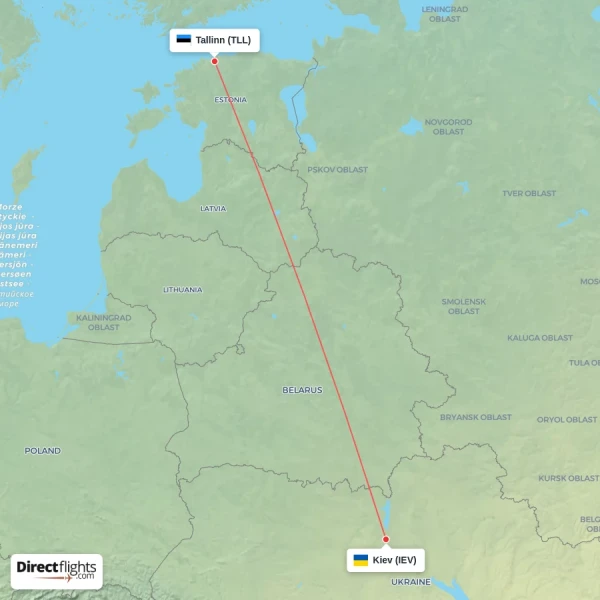Tallinn - Kiev direct flight map