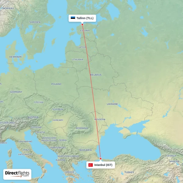 Tallinn - Istanbul direct flight map