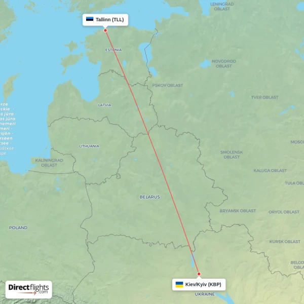 Tallinn - Kiev/Kyiv direct flight map