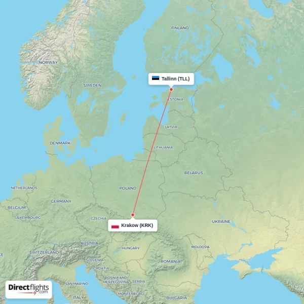 Tallinn - Krakow direct flight map