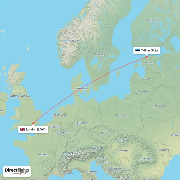 Tallinn - London direct flight map