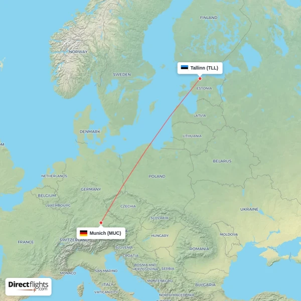 Tallinn - Munich direct flight map