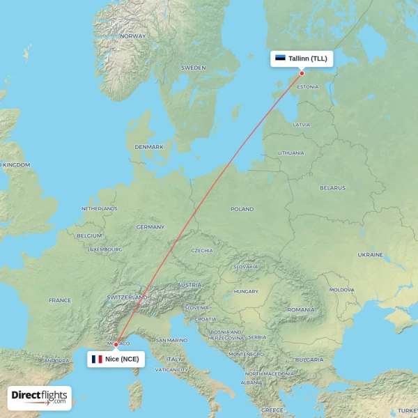 Tallinn - Nice direct flight map