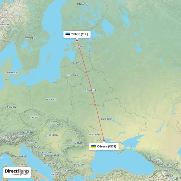 Tallinn - Odessa direct flight map