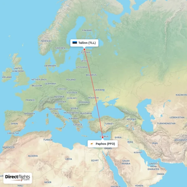 Tallinn - Paphos direct flight map