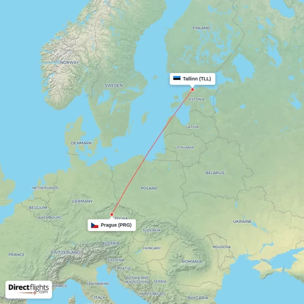 Tallinn - Prague direct flight map