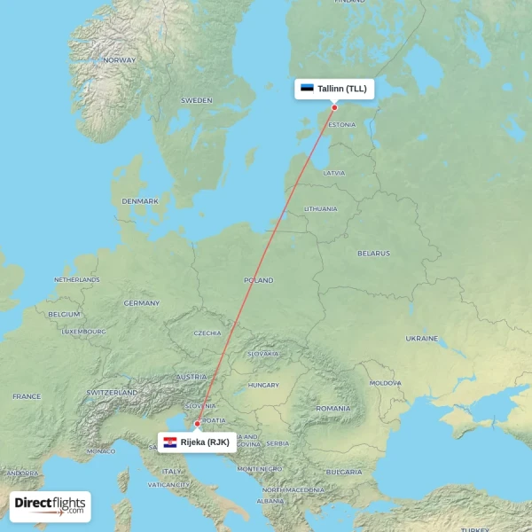 Tallinn - Rijeka direct flight map
