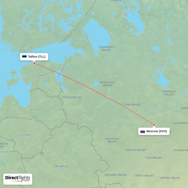 Tallinn - Moscow direct flight map