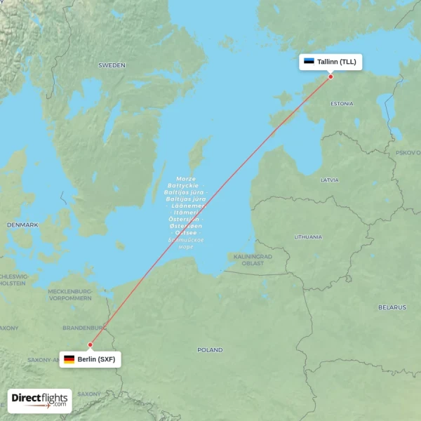 Tallinn - Berlin direct flight map