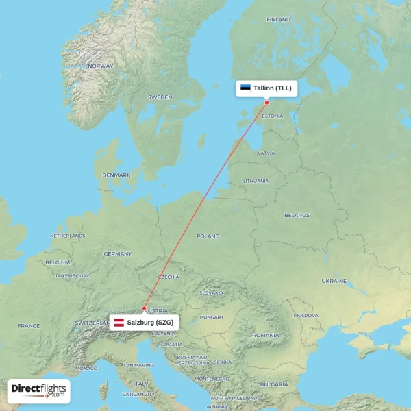 Tallinn - Salzburg direct flight map