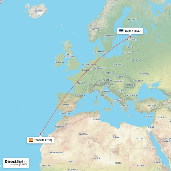 Tallinn - Tenerife direct flight map
