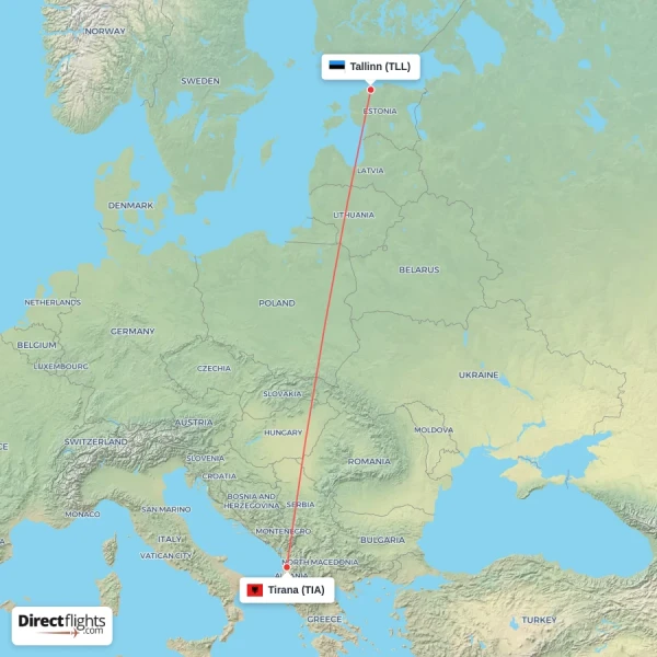 Tallinn - Tirana direct flight map