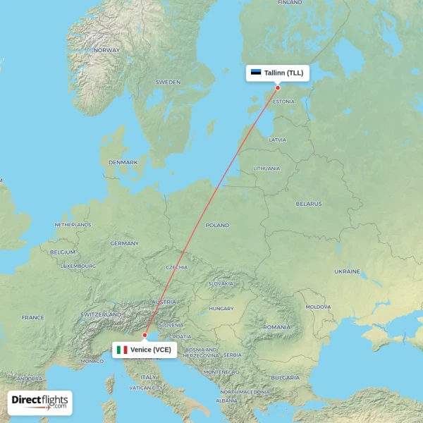 Tallinn - Venice direct flight map