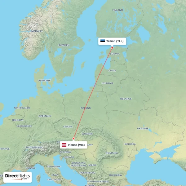 Tallinn - Vienna direct flight map