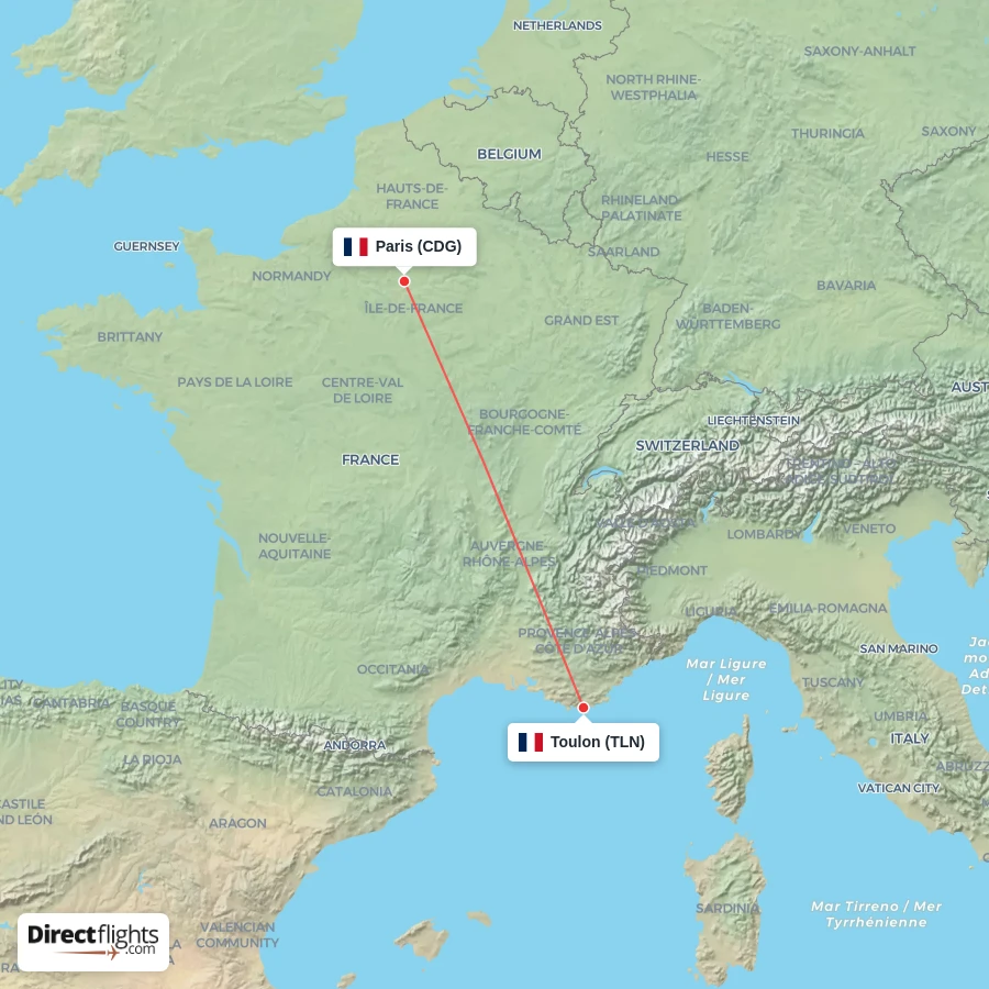 TLN - CDG route map