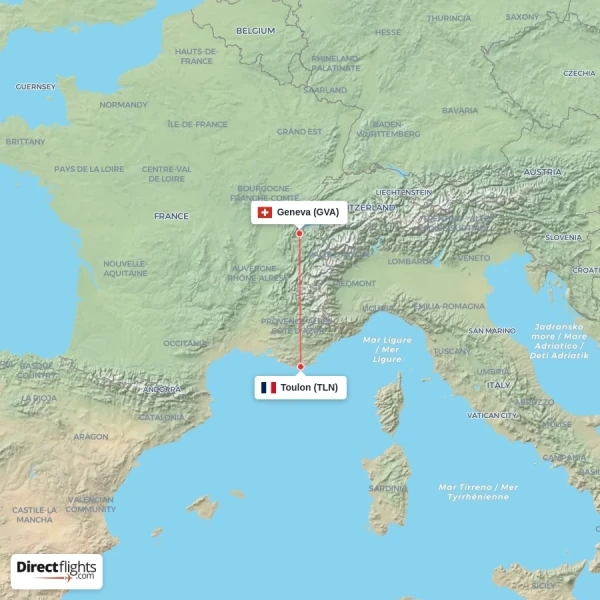 Toulon - Geneva direct flight map
