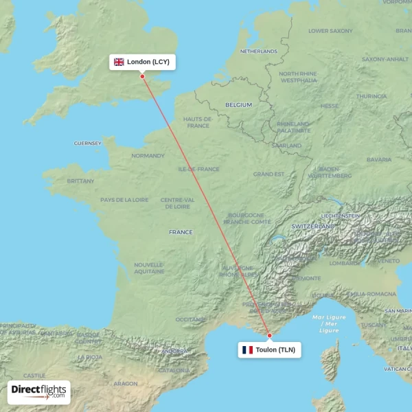 Toulon - London direct flight map