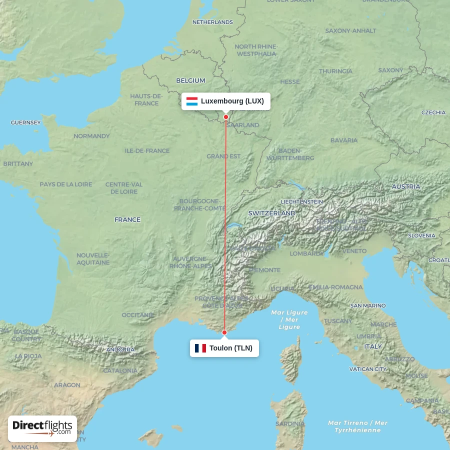 TLN - LUX route map