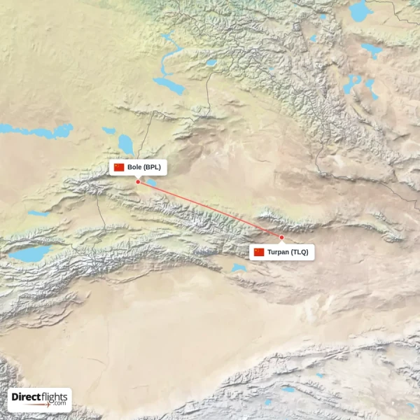 Turpan - Bole direct flight map