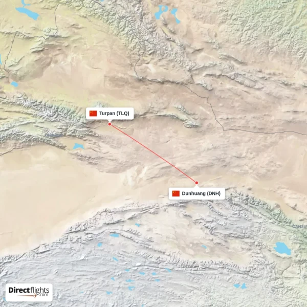 Turpan - Dunhuang direct flight map