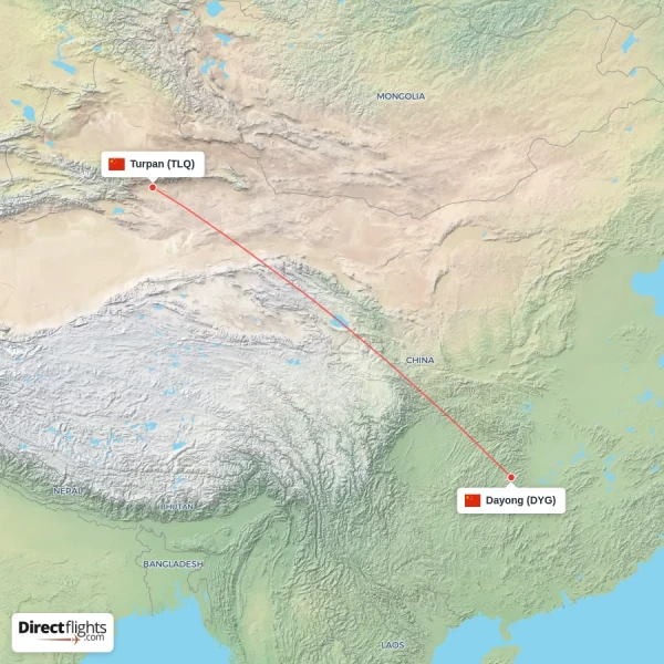 Turpan - Dayong direct flight map