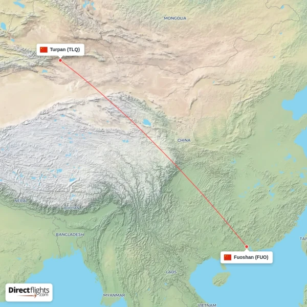 Turpan - Fuoshan direct flight map